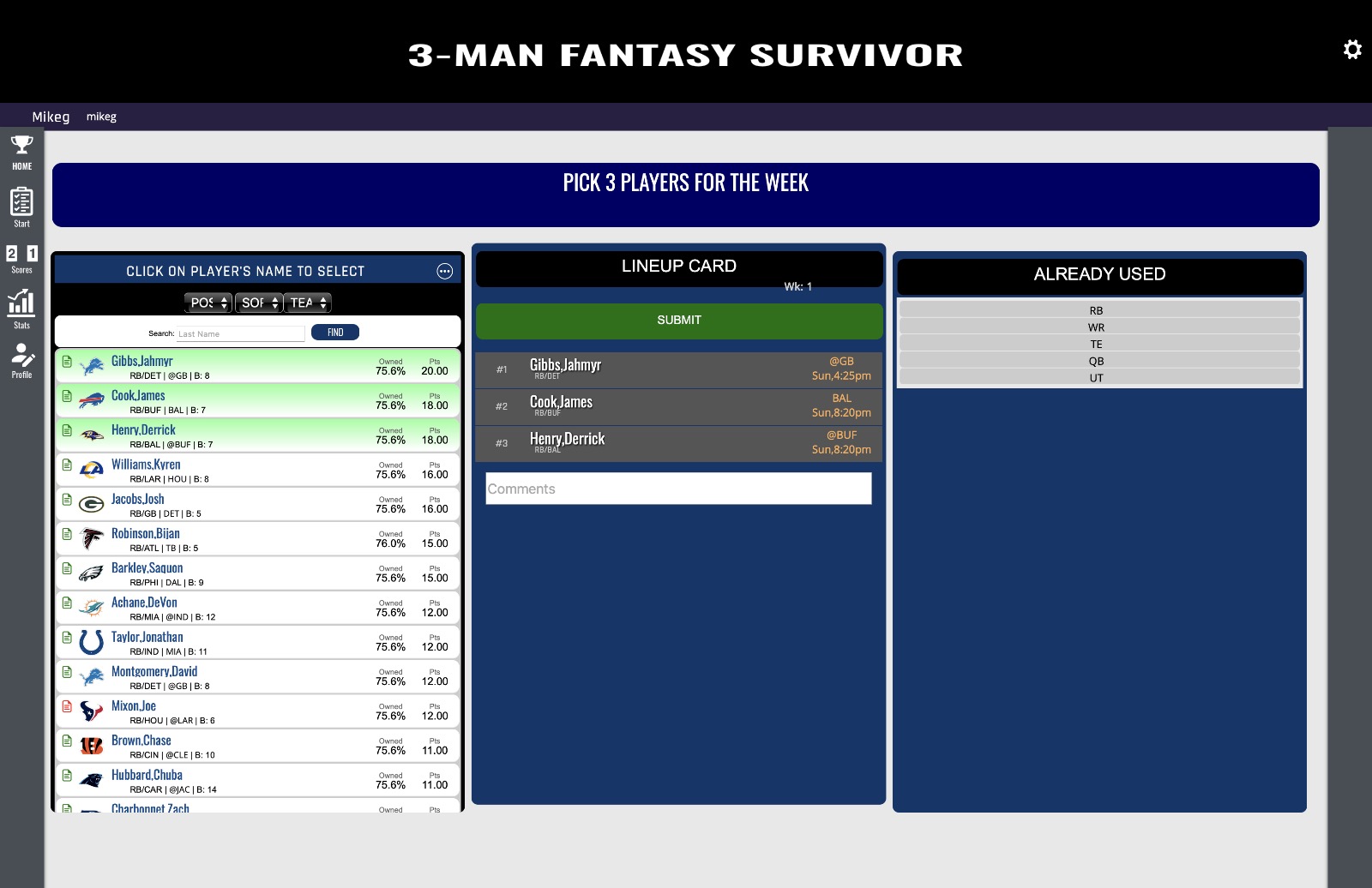 3-Man Fantasy Survivor preview for NFL engagement