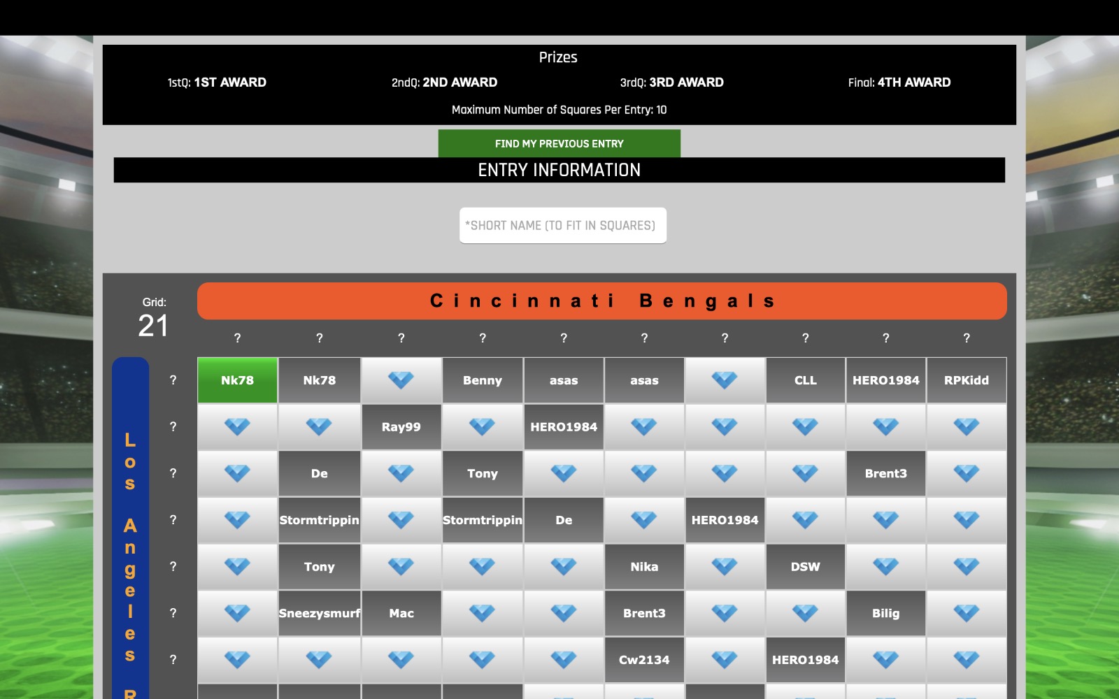 Super Bowl Squares preview for engagement